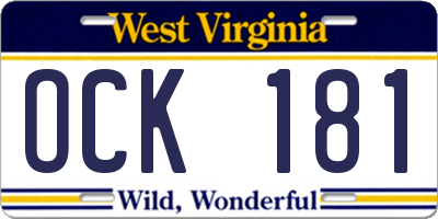 WV license plate OCK181