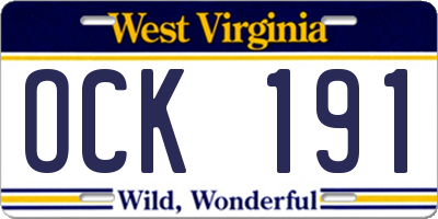 WV license plate OCK191