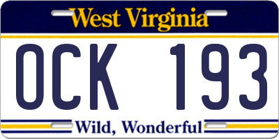 WV license plate OCK193
