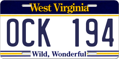 WV license plate OCK194