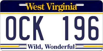 WV license plate OCK196