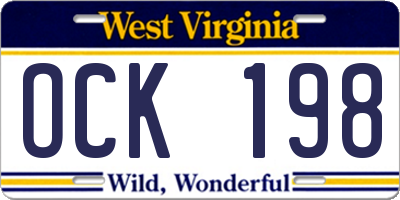 WV license plate OCK198
