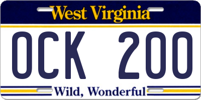 WV license plate OCK200
