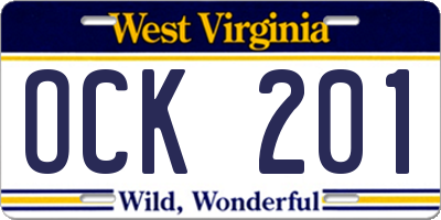WV license plate OCK201