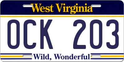 WV license plate OCK203