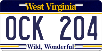 WV license plate OCK204