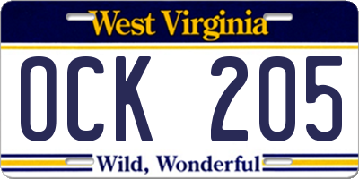 WV license plate OCK205
