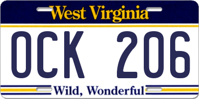 WV license plate OCK206