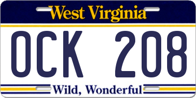 WV license plate OCK208