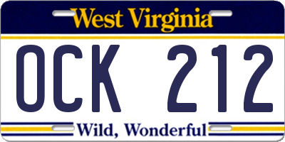 WV license plate OCK212