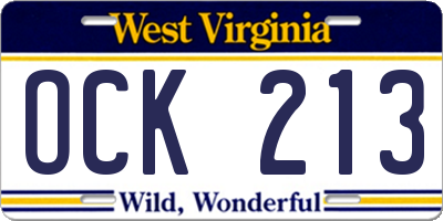 WV license plate OCK213