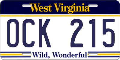 WV license plate OCK215