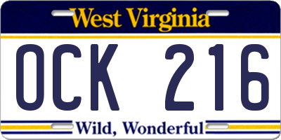 WV license plate OCK216