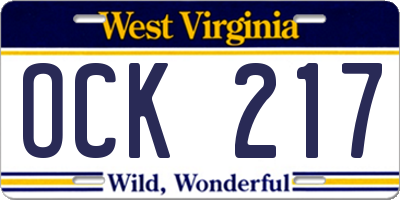 WV license plate OCK217