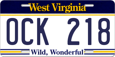 WV license plate OCK218
