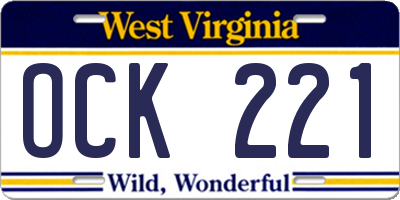 WV license plate OCK221