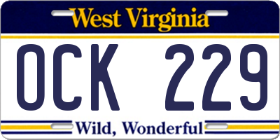 WV license plate OCK229