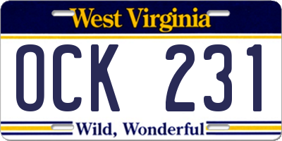 WV license plate OCK231