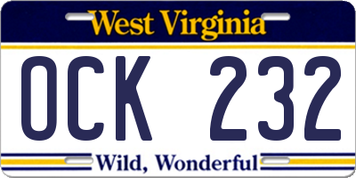 WV license plate OCK232