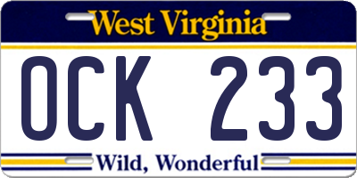 WV license plate OCK233