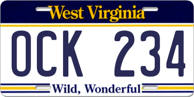WV license plate OCK234