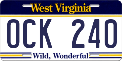 WV license plate OCK240