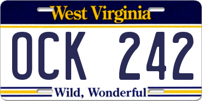 WV license plate OCK242