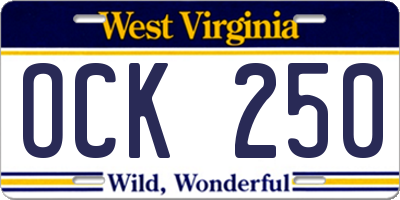 WV license plate OCK250