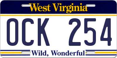WV license plate OCK254
