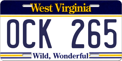 WV license plate OCK265