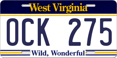 WV license plate OCK275