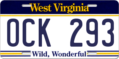 WV license plate OCK293