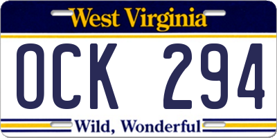 WV license plate OCK294