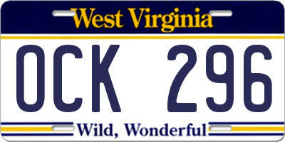 WV license plate OCK296