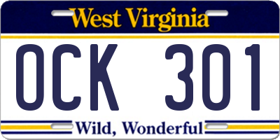 WV license plate OCK301