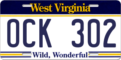 WV license plate OCK302