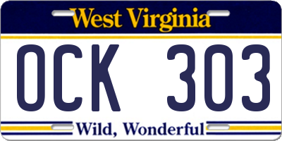 WV license plate OCK303
