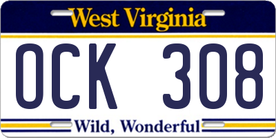 WV license plate OCK308