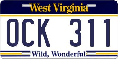 WV license plate OCK311