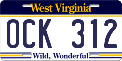 WV license plate OCK312