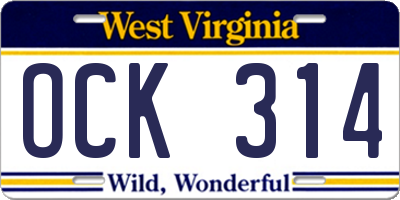 WV license plate OCK314