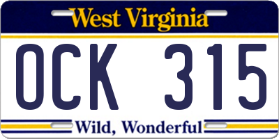 WV license plate OCK315