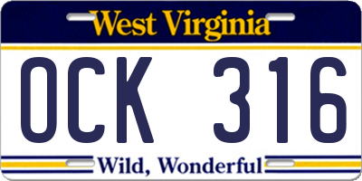 WV license plate OCK316