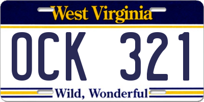 WV license plate OCK321