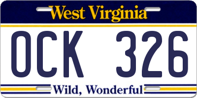 WV license plate OCK326
