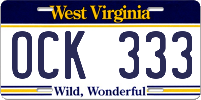 WV license plate OCK333