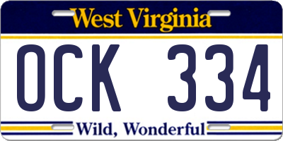 WV license plate OCK334