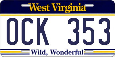 WV license plate OCK353