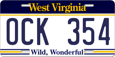 WV license plate OCK354