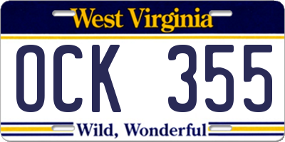 WV license plate OCK355
